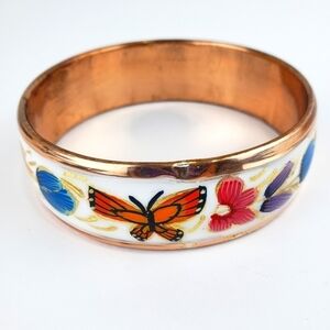 COPPER Handmade Bangle Statement Bracelet Butterfly Floral Bracelet